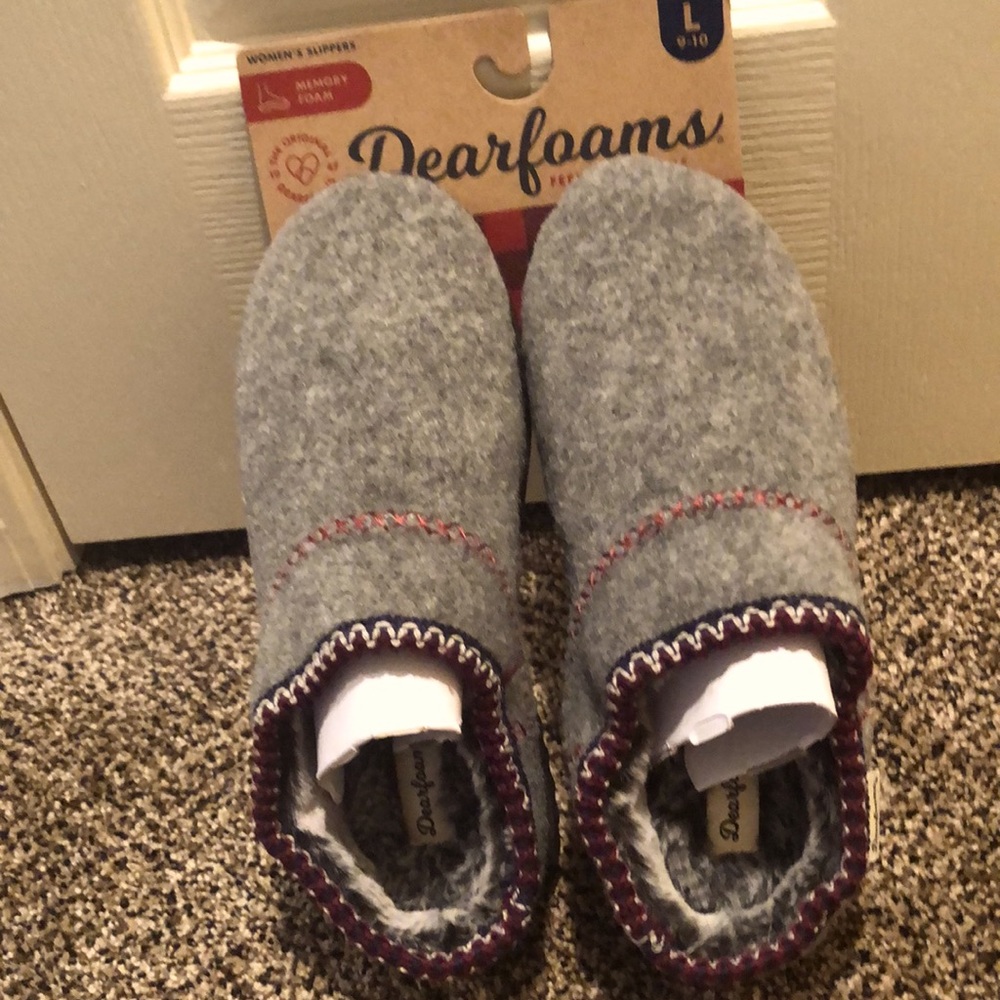Dearfoams L-9/10 Faux Fur Gray Felt Clog Slippers